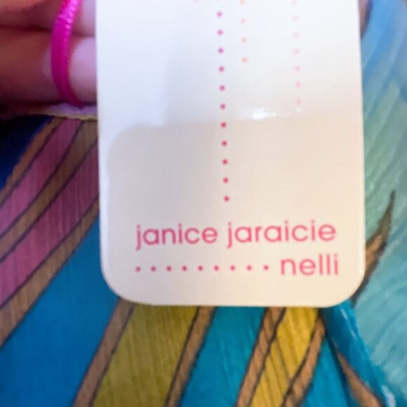 Janice Jaraicie Nelli Colorful 100% Silk V-Neck Ruffled Blouse Top L - Picture 6 of 6